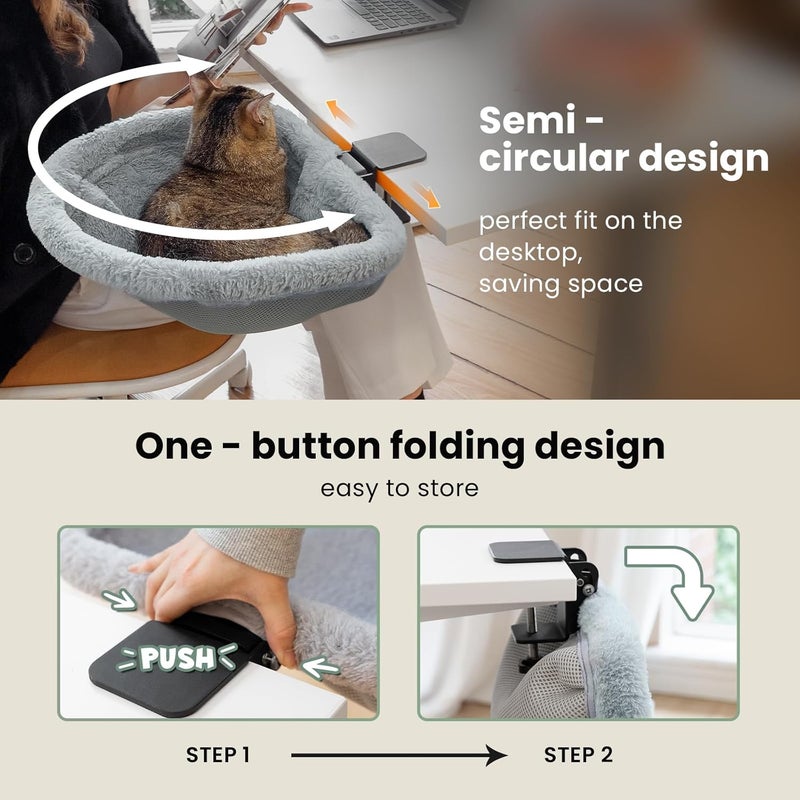 JUNSPOW Cat Desk Bed - One-Click Folding,Sunken Design & Space-Saving Semi-Circular Cat Bed, Soft Faux Rabbit Fur Material, Suitable for Various Desktops-Maximum Hold Up to 40lb - Image 4